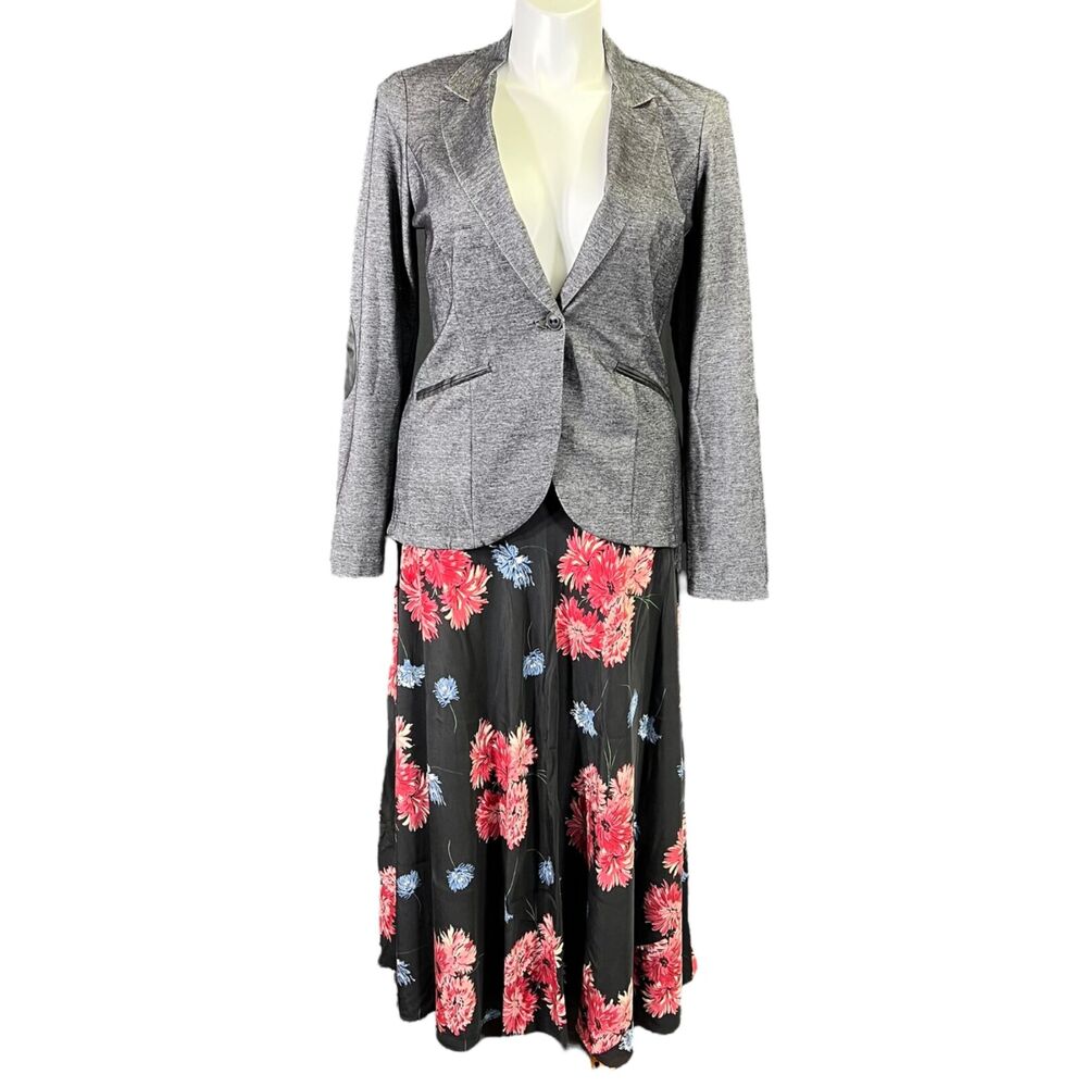 Jones New York Womens Maxi Skirt Pure Silk Floral Print Black Pink Blue Size 14